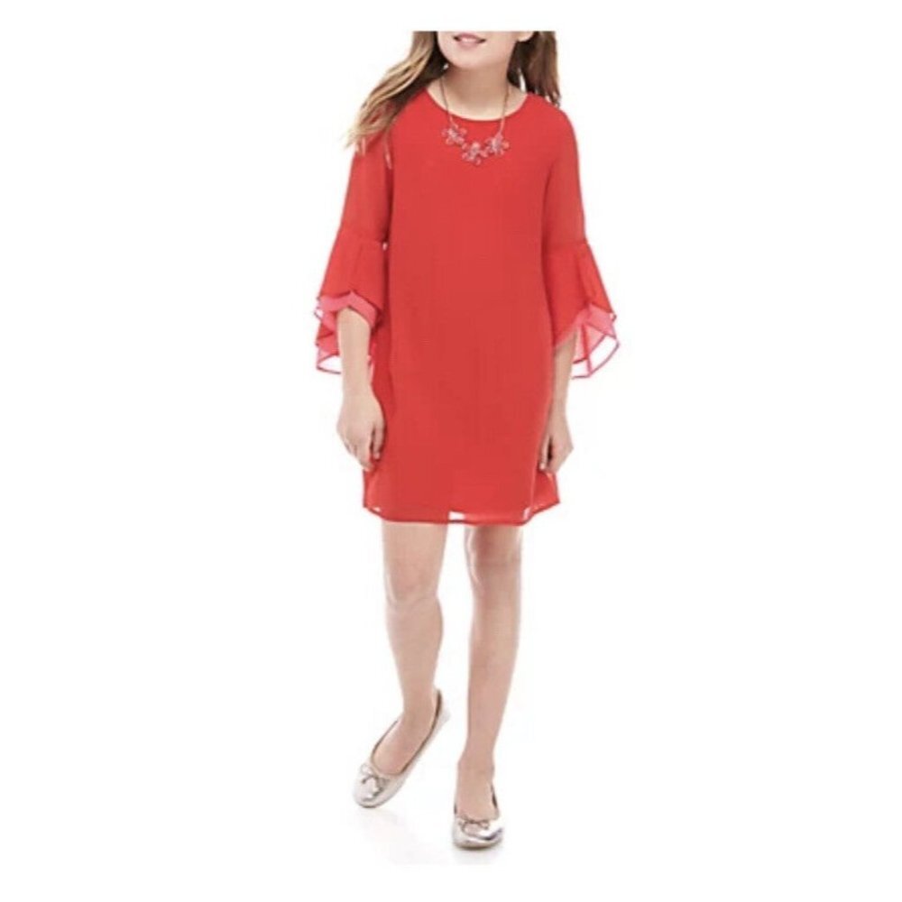 My Michelle‎ Girls Red Polyester 3/4 Sleeve Comfort Pullover Dress Size 16